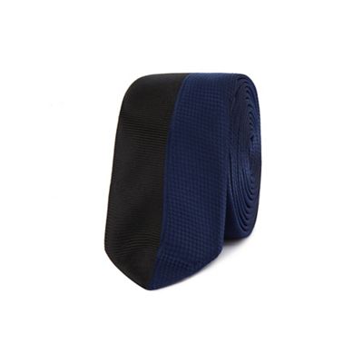 Blue and black textured skinny tie